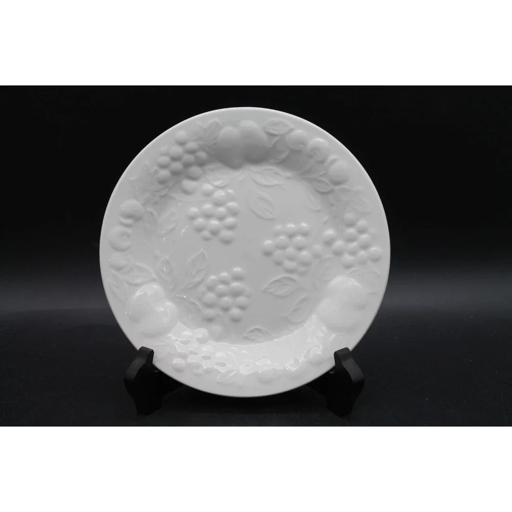 Gibson Housewares White Embossed Fruit Salad Plates Set of 3 Ceramic 7.75
